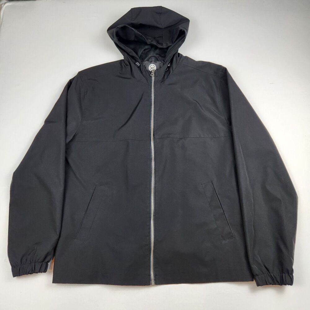 WP Weatherproof Rain Jacket Black Mens L Full Zip Pockets Hooded Water Resistant